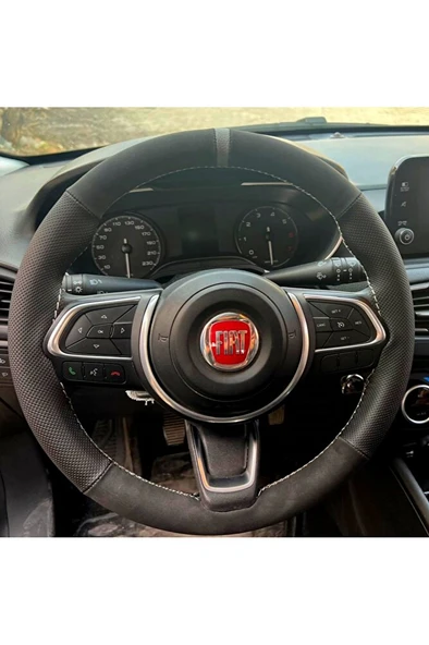 DİKİŞLİ DİREKSİYON KILIFI NUBUK NOKTALI DERİ GRİ YÜZÜK GRİ DİKİŞLİ FIAT EGEA İÇİN ürün görseli 1