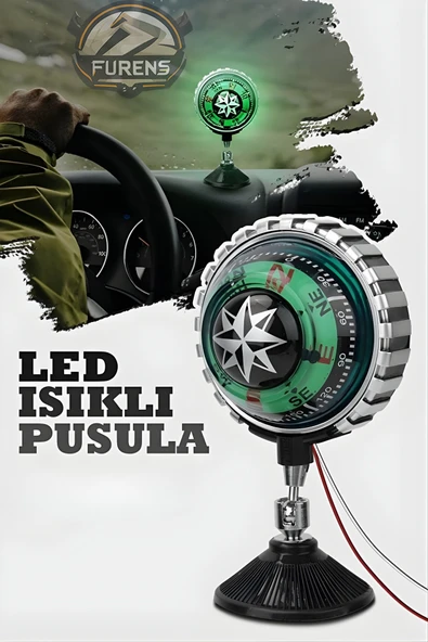 Pusula Nostalji Vantuzlu Büyük Işıklı Araç İçi Dekorasyon Pusula ürün görseli 1