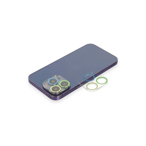 İphone 13 Pro Max Renkli Kamera Lens Koruma Cam - Yeşil-sarı ürün görseli 1