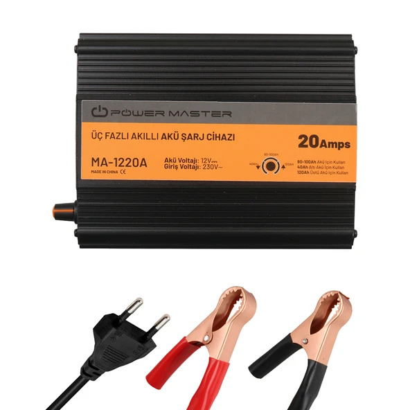 POWERMASTER MA-1220A 12 VOLT - 20 AMPER AKILLI KURU - ASİT - JEL AKÜ ŞARJ CİHAZI ürün görseli 1