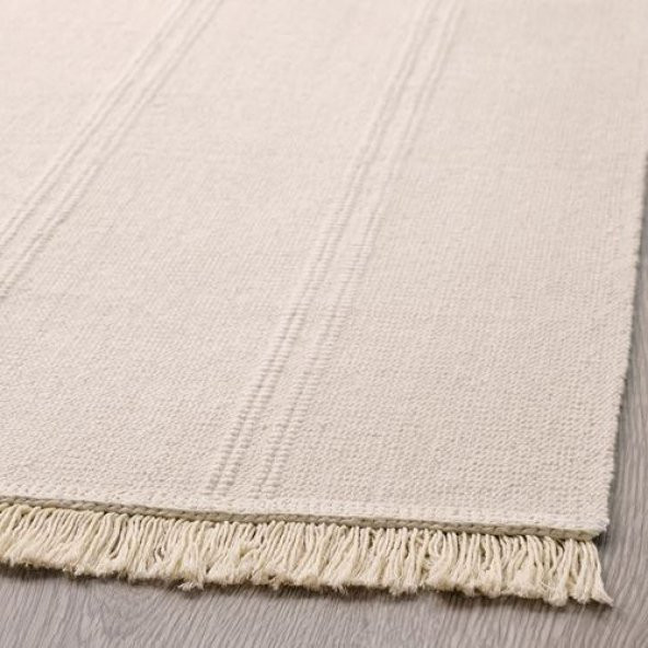 Açık Bej Renk Banyo Halısı-Paspası 55x85 Cm-Mini Halı-İnce Kilim-Pamuk ürün görseli 1