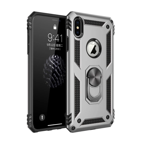 İphone Xs Max Kılıf Sofya Yüzüklü Silikon Kapak - Gümüş ürün görseli 1