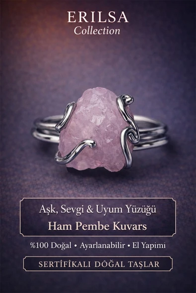 Sertifikalı Aşk Sevgi Uyum Enerji Yüzüğü – Ham Pembe Kuvars – Ayarlamalı ürün görseli 1
