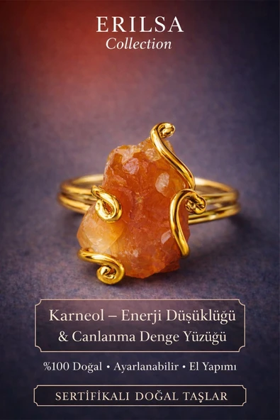 Sertifikalı Enerji Düşüklüğü Canlanma Motivasyon Denge Yüzüğü – Ham Karneol Taşı – Ayarlamalı ürün görseli 1