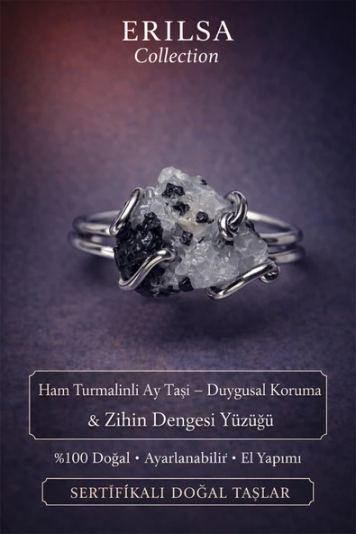 Sertifikalı Duygusal Koruma Zihin Dengesi Enerji Yüzüğü – Ham Turmalinli Ay Taşı – Ayarlamalı ürün görseli 1