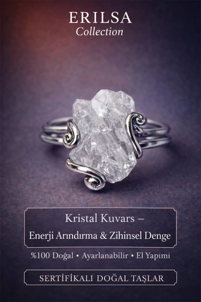 Sertifikalı Enerji Arındırma ve Zihinsel Denge Yüzüğü – Ham Kristal Kuvars Taşı – Ayarlanabilir ürün görseli 1