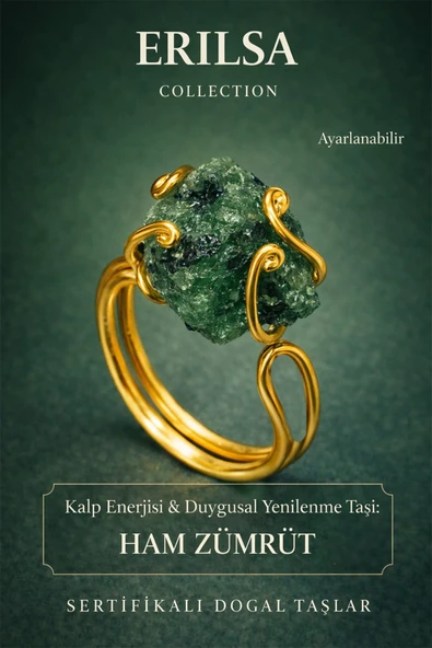 Sertifikalı Kalp Enerjisi Duygusal Yenilenme Enerji Yüzüğü – Ham Zümrüt  Taşı – Ayarlamalı ürün görseli 1