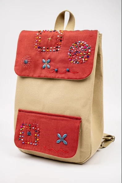 Sırt Çantası Duck Kumaş Nakışlı Boho Tasarım ürün görseli 1
