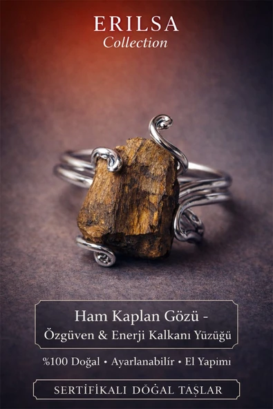 Sertifikalı Özgüven Enerji Kalkanı Yüzüğü – Ham Kaplan Gözü Taşı – Ayarlanabilir ürün görseli 1