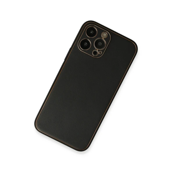 İphone 13 Pro Max Kılıf Coco Deri Silikon Kapak - Siyah - Resim 2