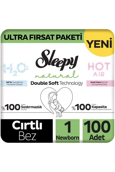 Sleepy Natural Double Soft Ultra Fırsat Paketi Bebek Bezi 1 Numara Newborn 100 Adet ürün görseli 1