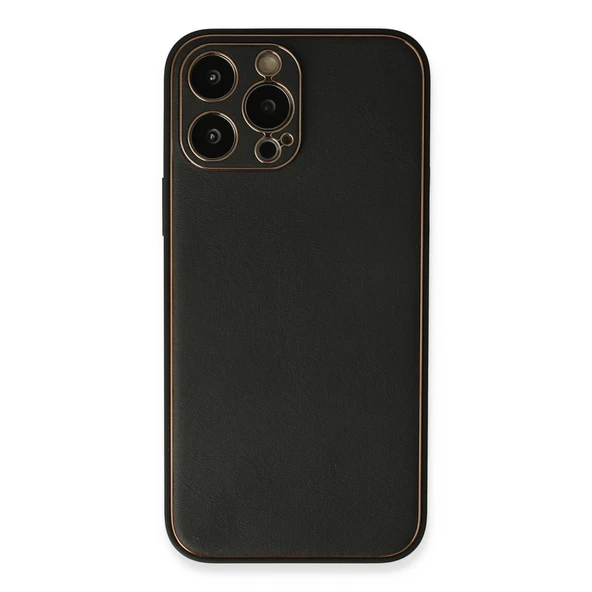 İphone 13 Pro Max Kılıf Coco Deri Silikon Kapak - Siyah ürün görseli 1