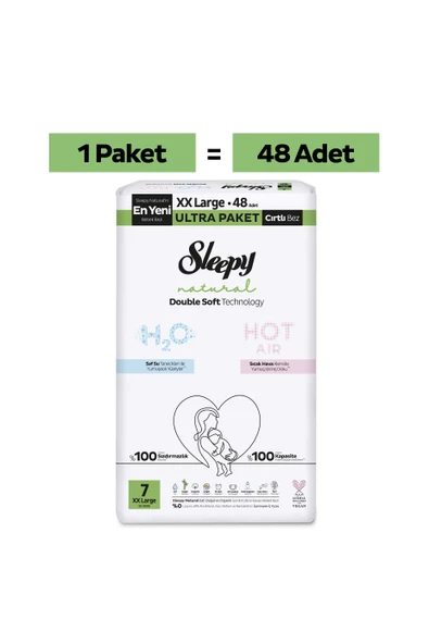 Sleepy Natural Double Soft Ultra Paket Bebek Bezi 7 Numara Xxlarge 48 Adet ürün görseli 1