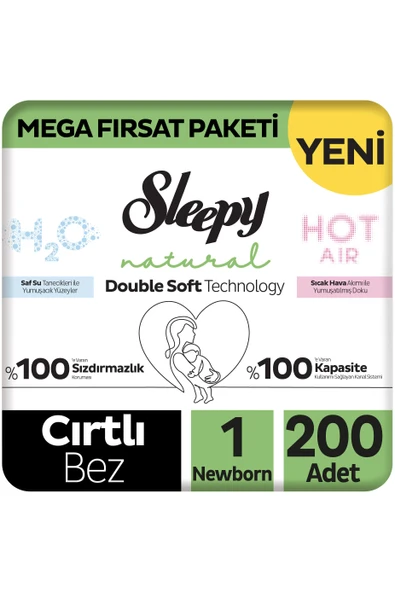 Sleepy Natural Double Soft Mega Fırsat Paketi Bebek Bezi 1 Numara Newborn 200 Adet ürün görseli 1