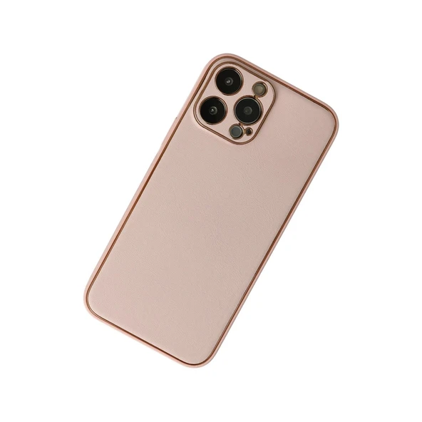 İphone 13 Pro Max Kılıf Coco Deri Silikon Kapak - Pudra - Resim 2