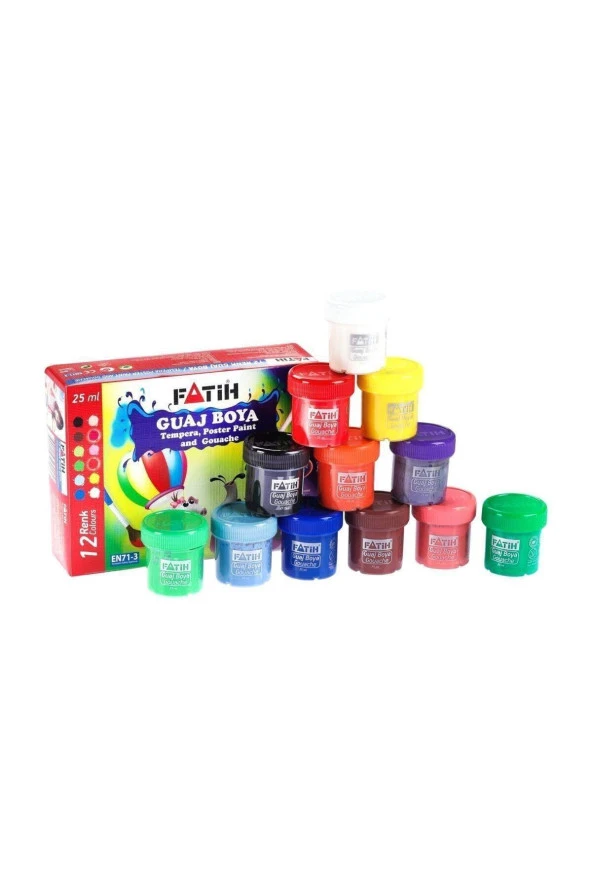 Fatih Guaj Boya Karton Kutu Şişe 25 ML 12 Renk 50420 ürün görseli 1