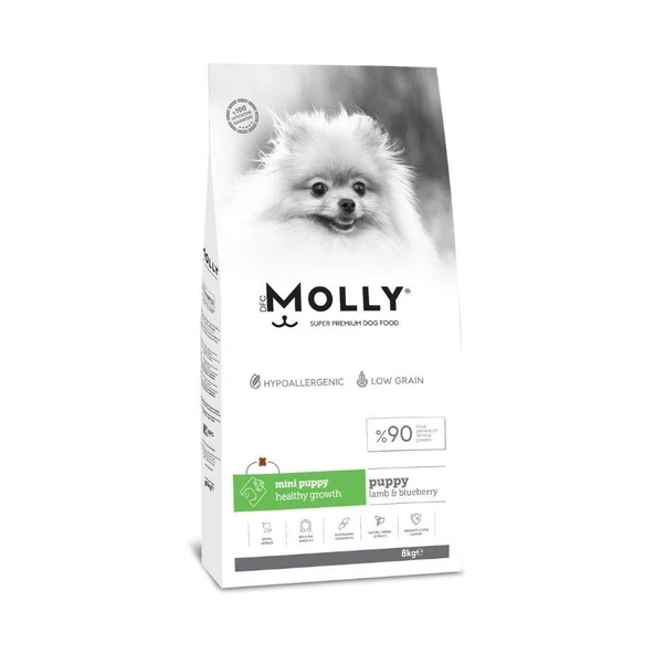 Molly Düşük Tahıllı Hypoallergenic Kuzulu ve Yaban Mersinli Küçük Irk Yavru Köpek Maması 8 Kg ürün görseli 1