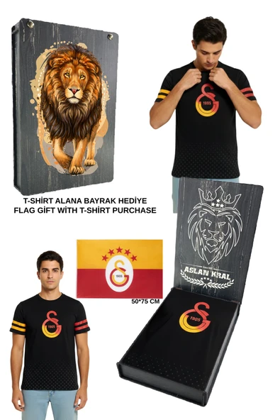 Galatasaray Lisanslı Logo Baskılı Siyah T-Shirt BAYRAK ve UV Kutu Hediyeli ürün görseli 1