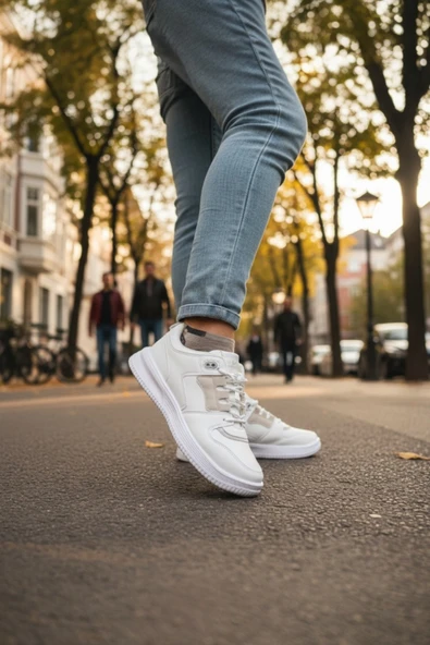 Enoch Erkek Beyaz Günlük Spor Ayakkabı Kalın Tabanlı Sneaker Süet Detaylı ve Parçalı Tasarım ürün görseli 1