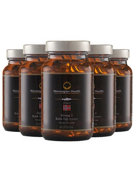 Omega 3 60 Kapsül 1000 mg  Somon & Morina Balık Yağı X 5 Adet  Norveç Üretimi ürün görseli 1