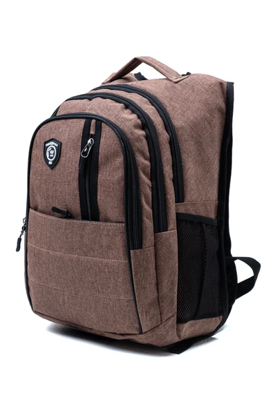Çok Gözlü Ergonomik Sırt Çantası Su İtici Unisex Okul, Günlük ve Seyahat Çantası Kahverengi ürün görseli 1