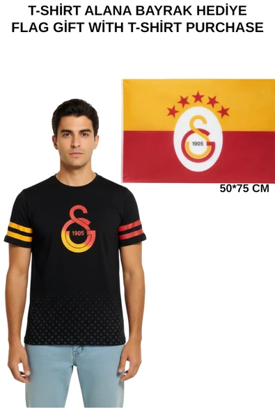 Galatasaray Lisanslı Logo Baskılı Siyah T-Shirt BAYRAH Hediyeli ürün görseli 1