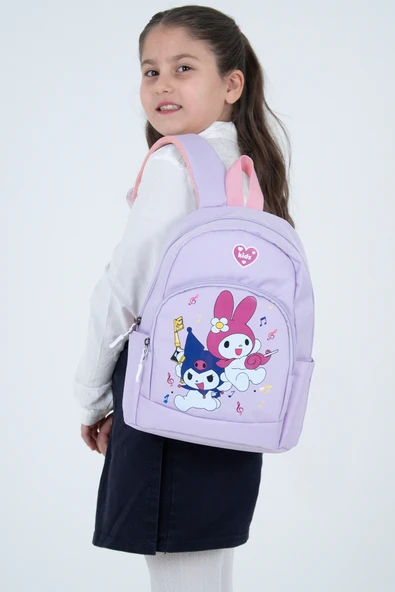 Açık Mor My Melody & Kuromi Figürlü Kız Çocuk Anaokulu Sırt Çantası – Müzik Temalı Kreş Çantası ürün görseli 1