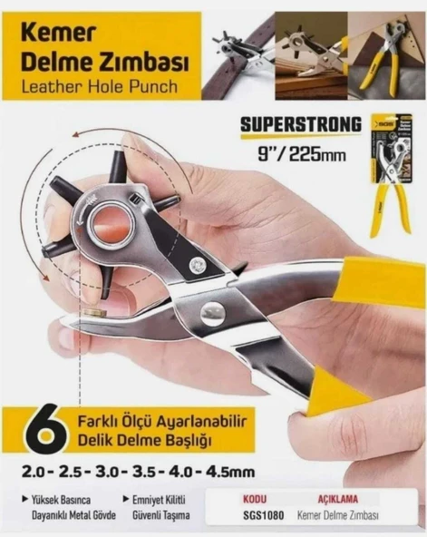 SGS Kemer Delme Zımbası Delik Açma Pensesi - 6 Delik 2-4.5 mm Arası - 9''/225 mm. ürün görseli 1