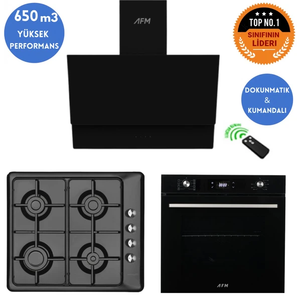 Eminçelik ve AFM TECH Markalı /Blackons  Turbolu Siyah  Ankastre Set ( 31 222 + FM7700 + FM3400 ) ürün görseli 1