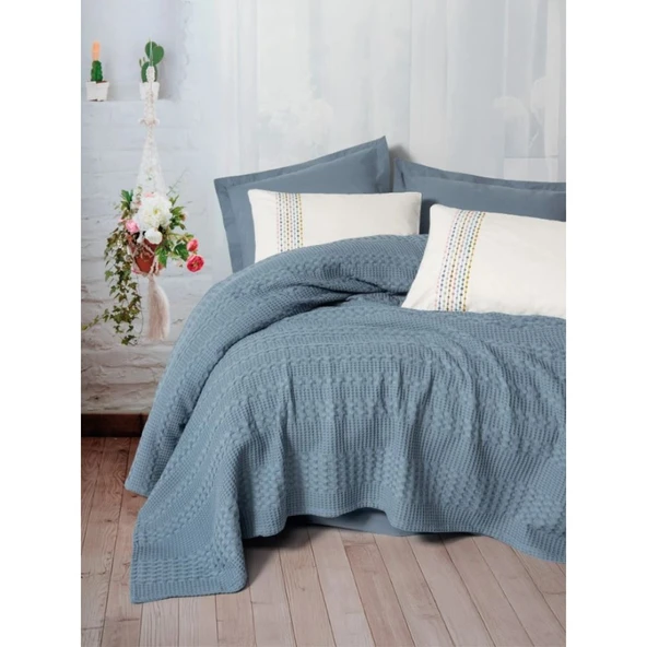 Cotton Box Aura Çift Kişilik Pike Takımı Pebble Indigo ürün görseli 1