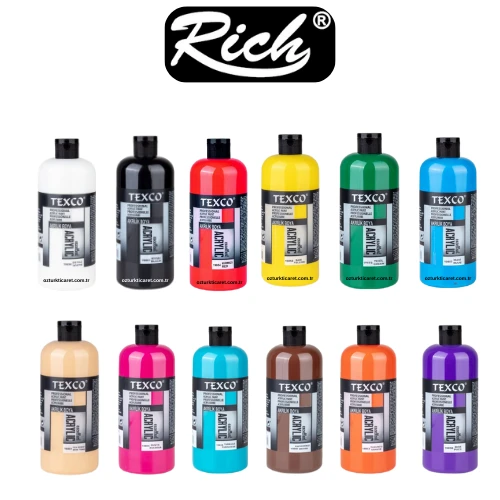 Rich Texco 400ml Akrilik Boya Set - 12 Karışık Renk | Profesyonel Akrilik Boya ürün görseli 1