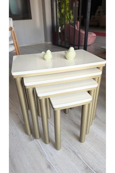 4LÜ KREM BOHEM ZİGON SEHPA BRONZ - Resim 3