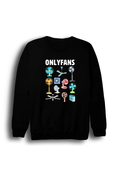 fame-stoned Onlyfans Baskılı Unisex %100 Pamuk Bisiklet Yaka Siyah Sweatshirt ürün görseli 1