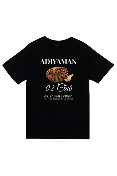fame-stoned Adıyaman - 02 - Çiğköfte - Şehir Baskılı Unisex %100 Pamuk Siyah T-shirt ürün görseli 1