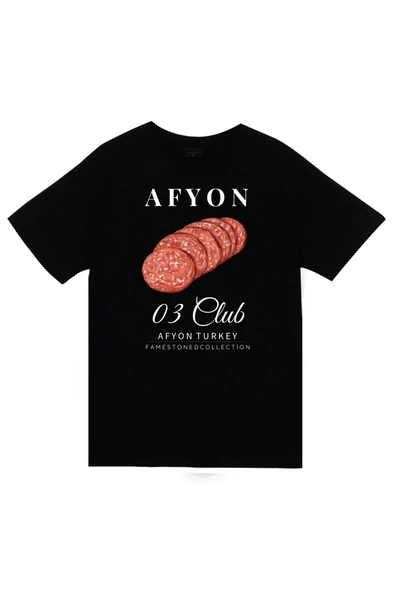 fame-stoned Afyon - 03 - Sucuk- Şehir Baskılı Unisex %100 Pamuk Siyah T-shirt ürün görseli 1