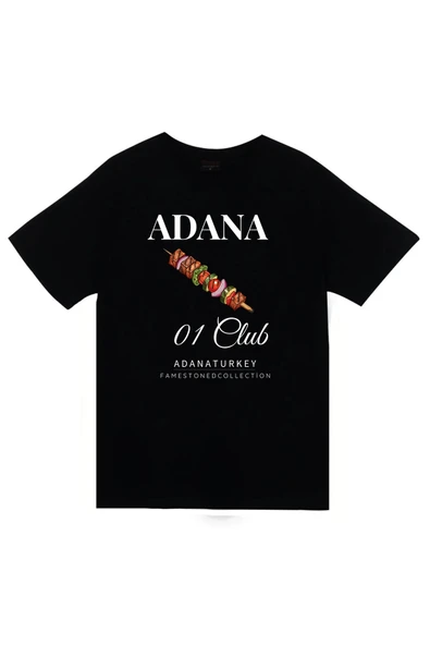 fame-stoned Adana - 01 - Kebap - Şehir Baskılı Unisex %100 Pamuk Siyah T-shirt ürün görseli 1