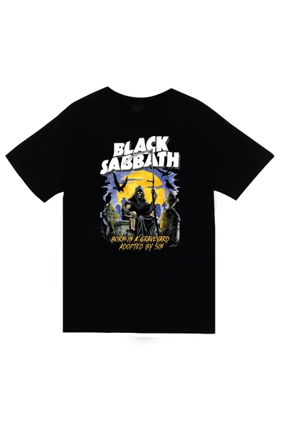 fame-stoned Black Sabbath Baskılı Unisex %100 Pamuk Siyah T-shirt ürün görseli 1
