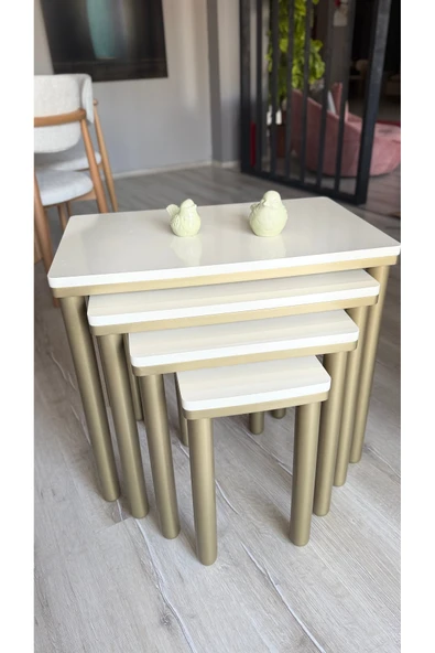 4LÜ KREM BOHEM ZİGON SEHPA BRONZ - Resim 2