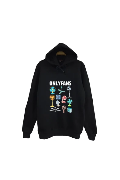 fame-stoned Onlyfans Baskılı Unisex %100 Pamuk Kapüşonlu Siyah Sweatshirt ürün görseli 1