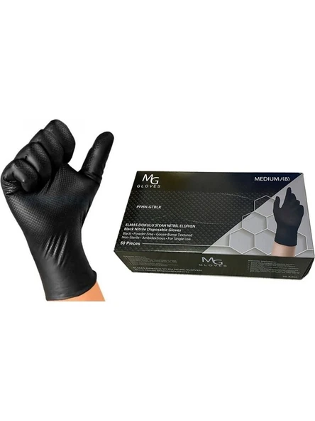 Mg Gloves Nitril Eldiven Çift Yönlü Siyah (L) 50 Li Ekstra Kalın Dokulu Tamirci Eldiveni ürün görseli 1
