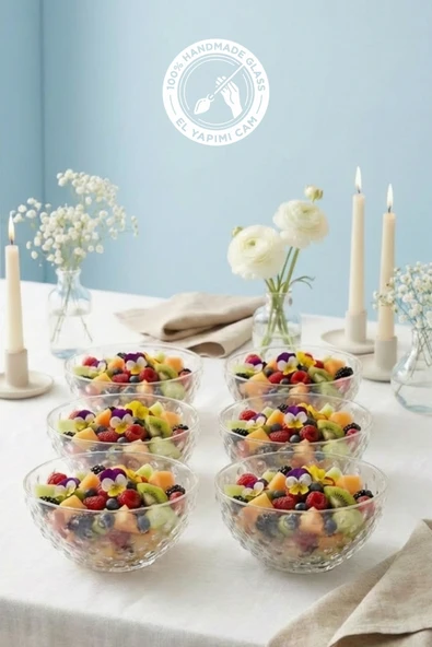 Selen Concept Bubble Model Küçük Boy El Yapımı Cam Çorba Kasesi ve Salata Sunumluk 6lı Set ürün görseli 1