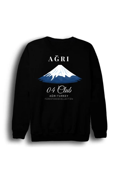 fame-stoned Ağrı - 04 - Dağ - Ağrı Dağı - Şehir Baskılı Unisex %100 Pamuk Bisiklet Yaka Siyah Sweatshirt ürün görseli 1