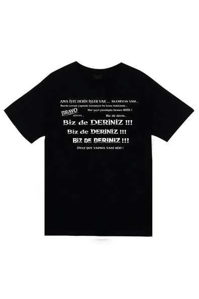 fame-stoned Bizde Deriniz Baskılı Unisex %100 Pamuk Siyah T-shirt ürün görseli 1