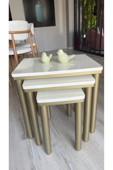 3LÜ KREM BOHEM ZİGON SEHPA BRONZ - Resim 3