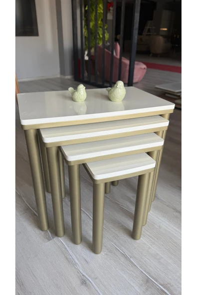 4LÜ KREM BOHEM ZİGON SEHPA BRONZ ürün görseli 1