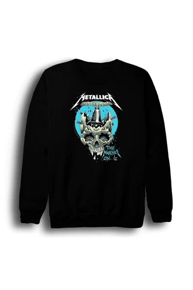 fame-stoned Metallica Baskılı %100 Pamuk Bisiklet Yaka Siyah Sweatshirt ürün görseli 1