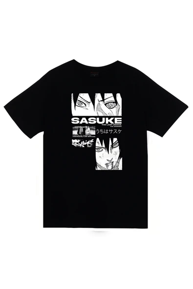 fame-stoned Naruto - Sasuke Uchiha - Anime Baskılı Unisex %100 Pamuk Siyah T-shirt ürün görseli 1