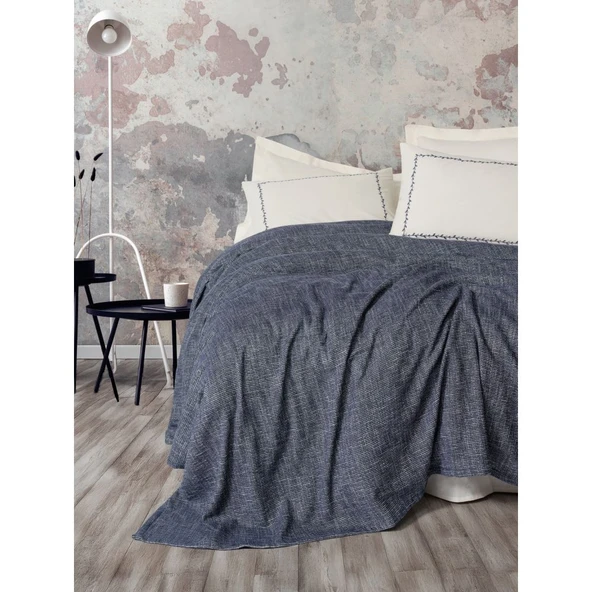 Cotton Box Embrova Sonil ÇK Yatak Örtüsü ve Pike Takımı Loom Lacivert ürün görseli 1