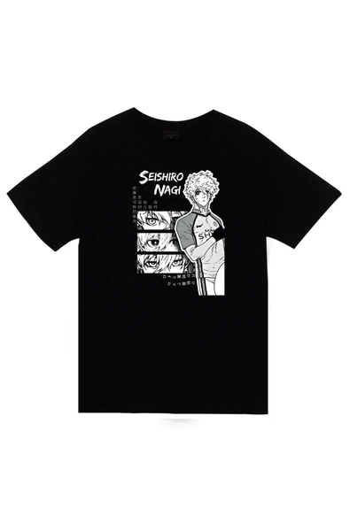 fame-stoned Blue Lock Nagi Seishiro Anime Baskılı Unisex %100 Pamuk Siyah T-shirt ürün görseli 1