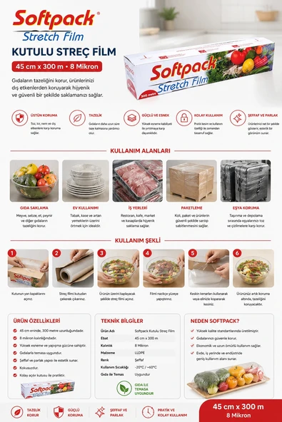 Softpack Kutulu Streç Film 45*300 m 8 Mikron ürün görseli 1